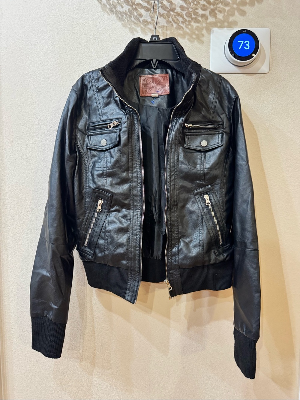 Miss London Faux Leather Moto Zip Biker Bomber Jacket Size S